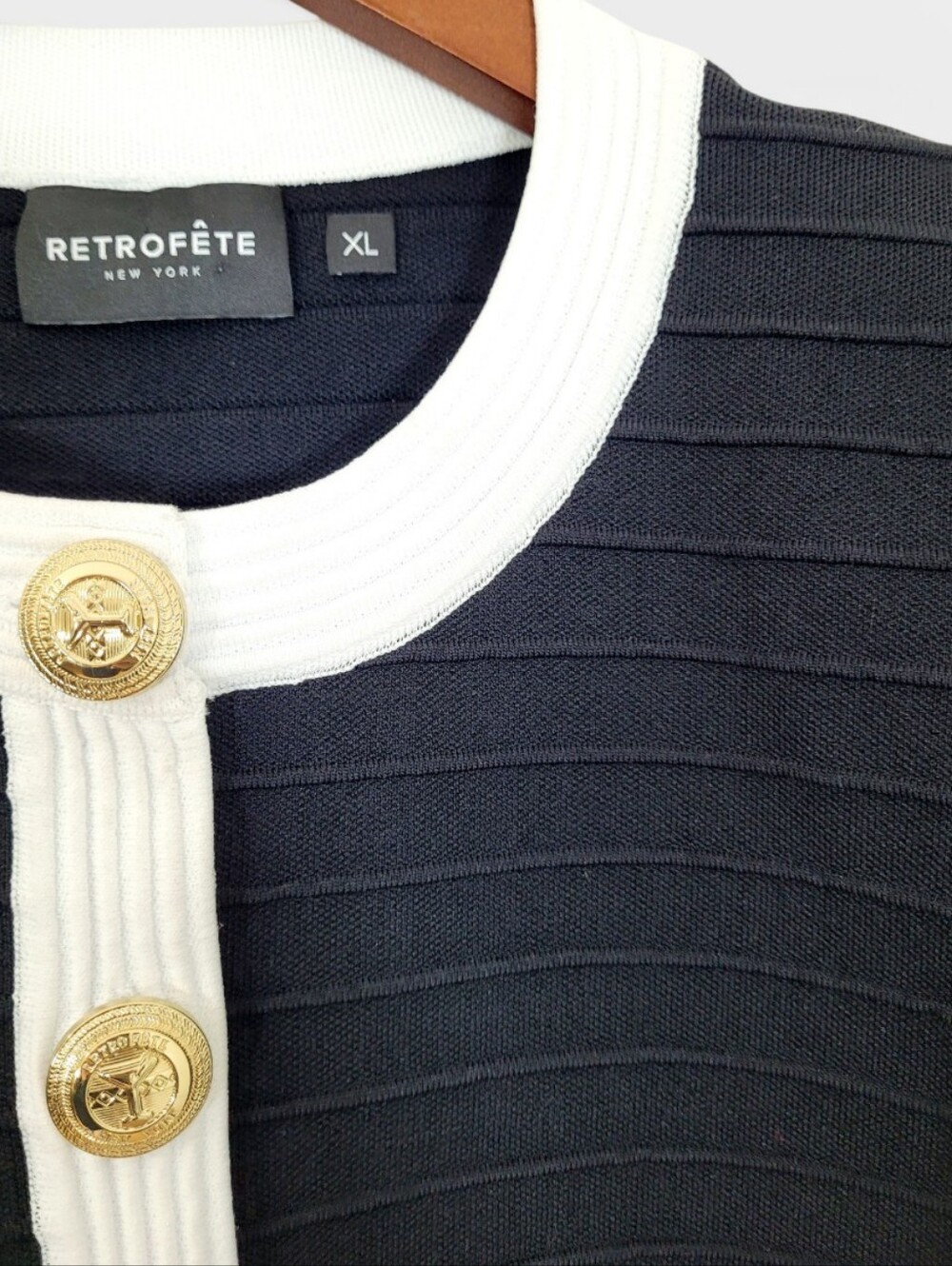 RETROFETE Moore Bandage Knit Jacket Blazer Cardigan Black White XL - Picture 6 of 16
